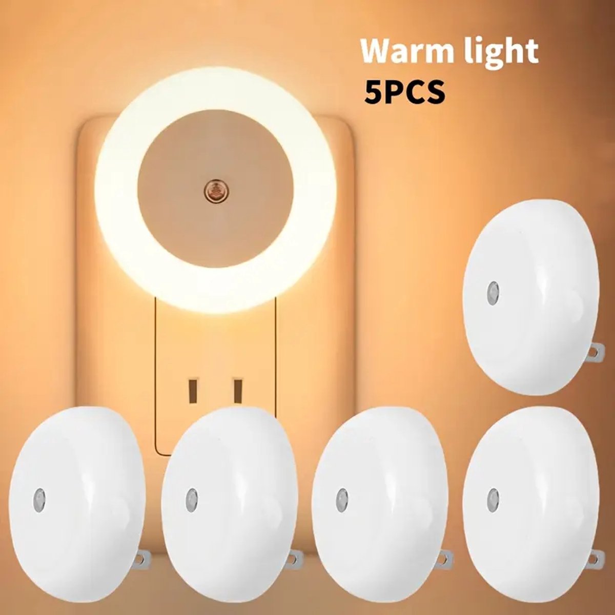 Daity [5-pack] Nachtlampje - stopcontact - automatisch detecterend warmwit LED-nachtlampje 0 -5W - geschikt voor slaapkamer - badkamer - gang - keuken (warm wit licht)