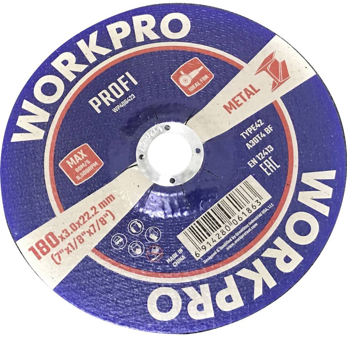 WorkPro WP406423 Doorslijpschijf 180 mm 10 stuk(s) Metaal