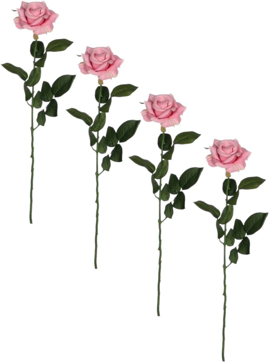 Mica Decorations Roos kunstbloem 66 cm - 6x - roze - polyester - decoratief - lang
