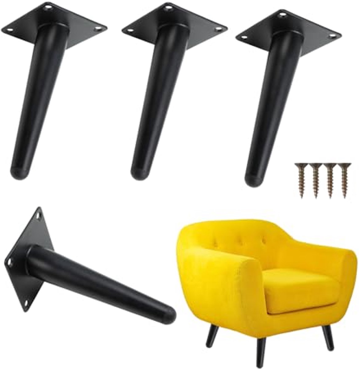Metalen meubelpoten met antislip rubberen basis - Set van 4 - 20 cm - Elegante poten voor 