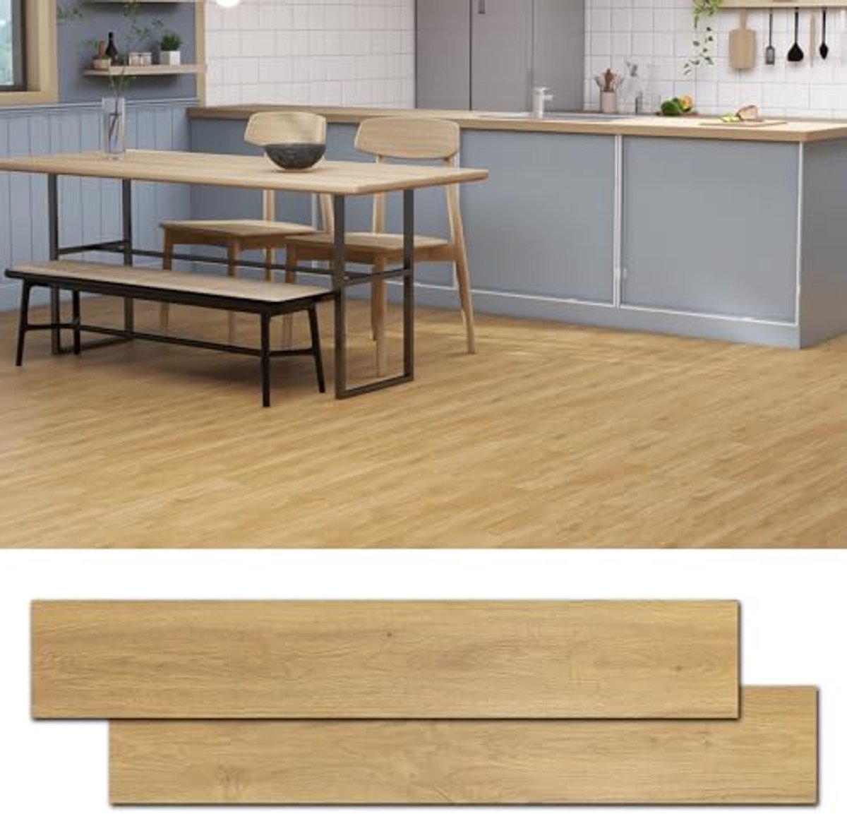 Zelfklevende PVC Vloerbedekking in Houtlook - Waterdicht, Grijze Eiken Kleur, 15.2 cm x 91