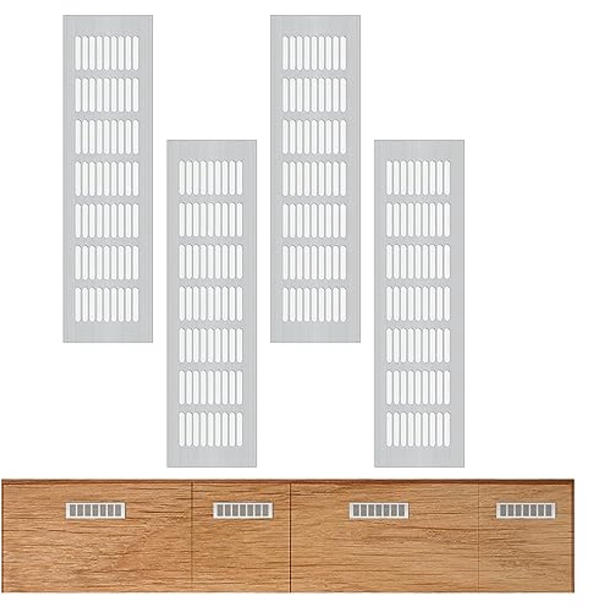 Ventilatie Roosters Aluminium - 4 Stuks - Voor Kasten, Schoenenkasten en Meer - Voorkomt Schimmel en Vocht