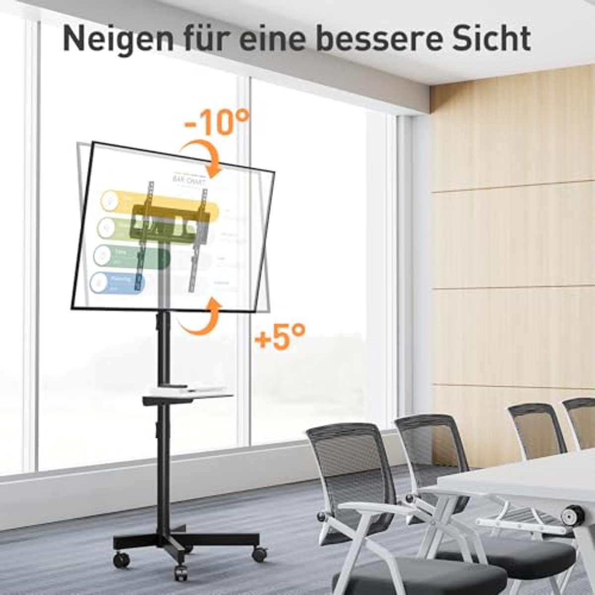 Oprolbare tv-standaard voor 26-65 inch televisies - hoogtes verstelbaar en mobiel met wielen