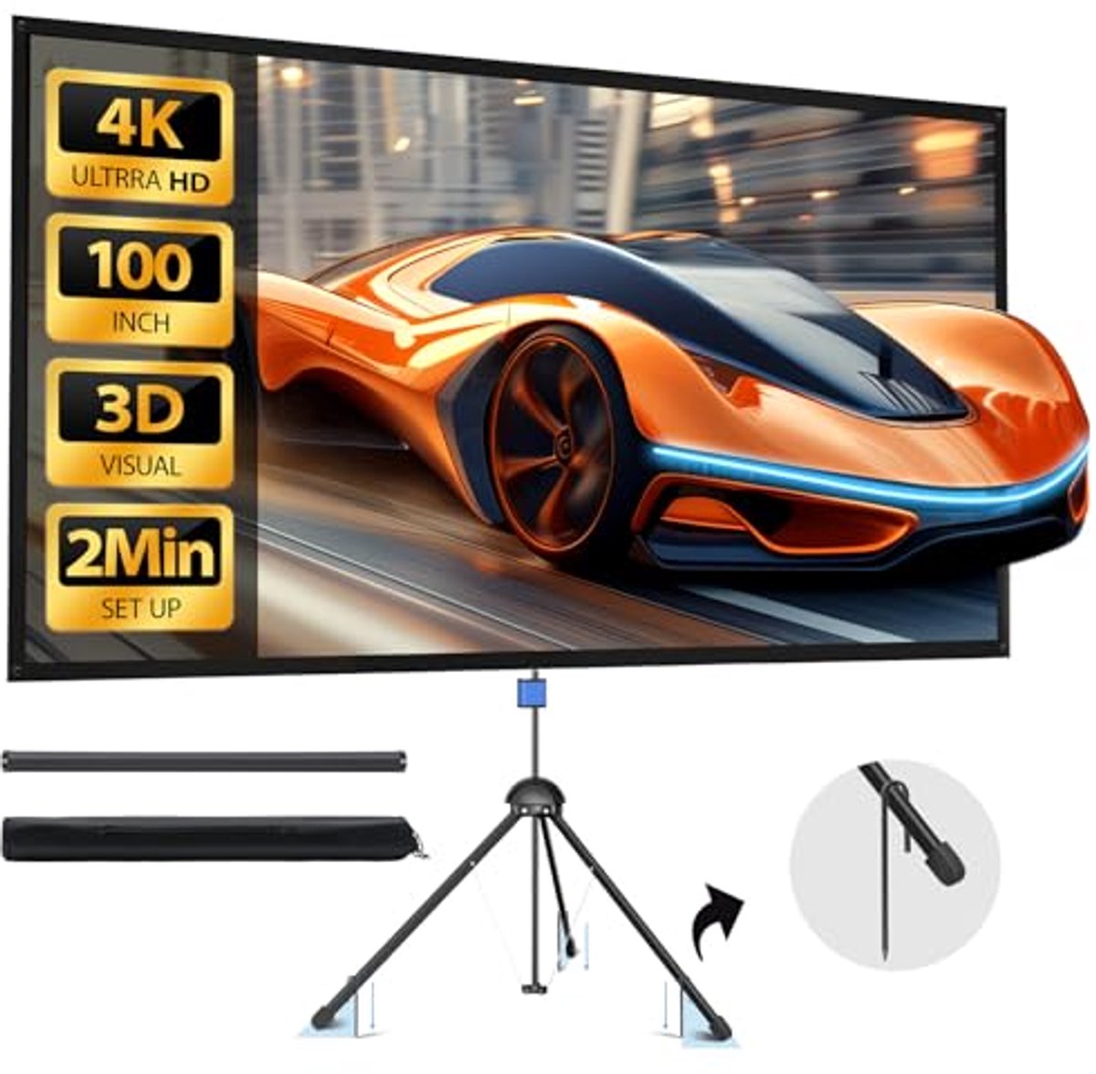 Image of 100 inch projectorscherm voor binnen en buiten - 16:9, 4K HD met 1,5 versterking