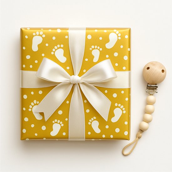 Papier cadeau Bébé – Goud avec pieds blancs – 3 rouleaux – 2 m x 70 cm – total 6 mètres