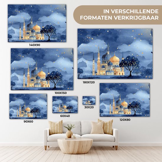 Tableau sur toile 120x80 cm - Décoration murale exclusive Ciel étoilé - Goud - Mosquée - Décoration murale salon - Décoration chambre à coucher - Accessoires de chambre - Tableaux sur toile
