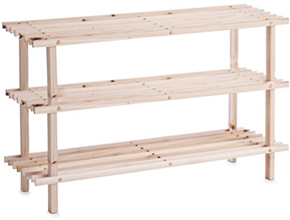 Schoenenrek van naaldhout met 3 planken - 80 x 26 x 49,5 cm