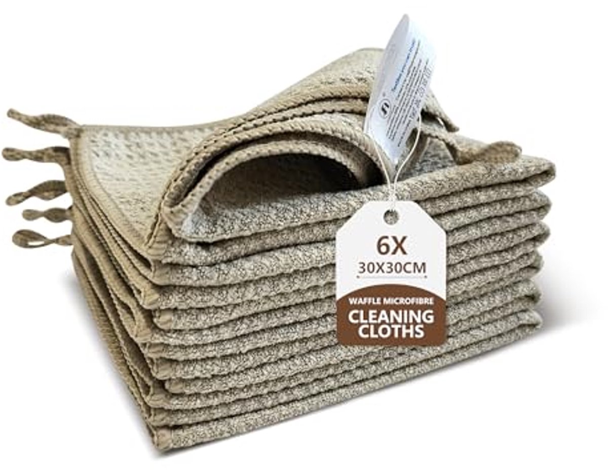 Set van 6 Microvezel Wafeldoeken voor Glasreiniging - Pluisvrij en Duurzaam - 30 x 30 cm