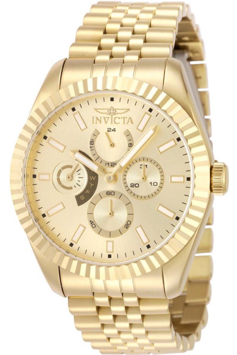 Invicta Specialty 49542 Heren Horloge - Waterdicht - Analoog - Quartz Uurwerk - Roestvrij Staal met gouden Wijzerplaat - 43mm