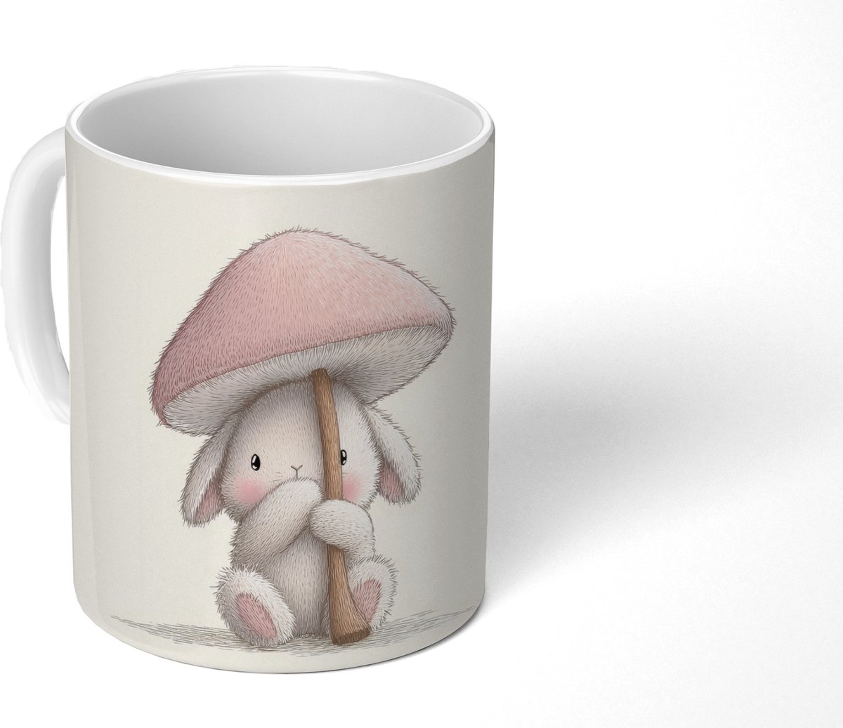 Mok - Koffiemok - Paddenstoel - Konijn - Roze - Mokken - 350 ML - Beker - Koffiemokken - Theemok