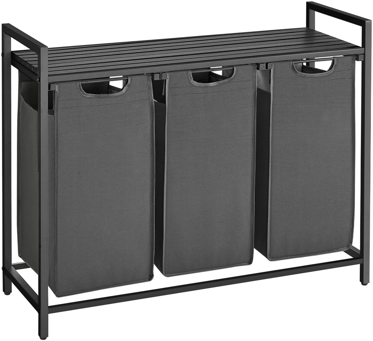 Wasmanden met plank Polly | Drie compartimenten | 92,5 x 33 x 72 cm | Grijs