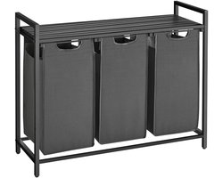 Wasmanden met plank Polly | Drie compartimenten | 92,5 x 33 x 72 cm | Grijs