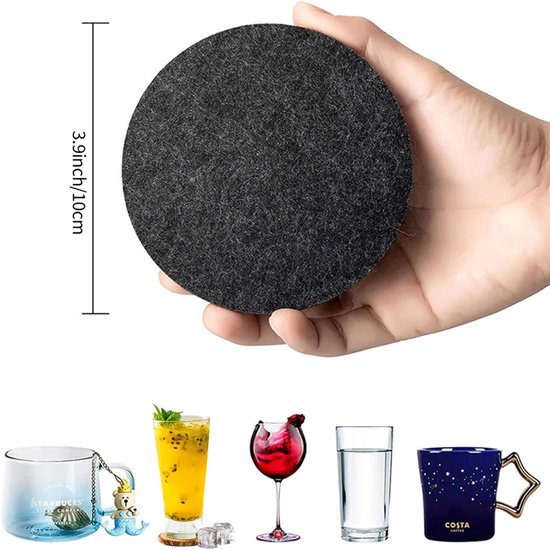 Peysaitr - Dessous de verre en Feutres - Ronds - Résistants à la chaleur et antidérapants - Protection de table - Gris foncé - Ø 10 cm - 5 mm d'épaisseur - Lot de 10