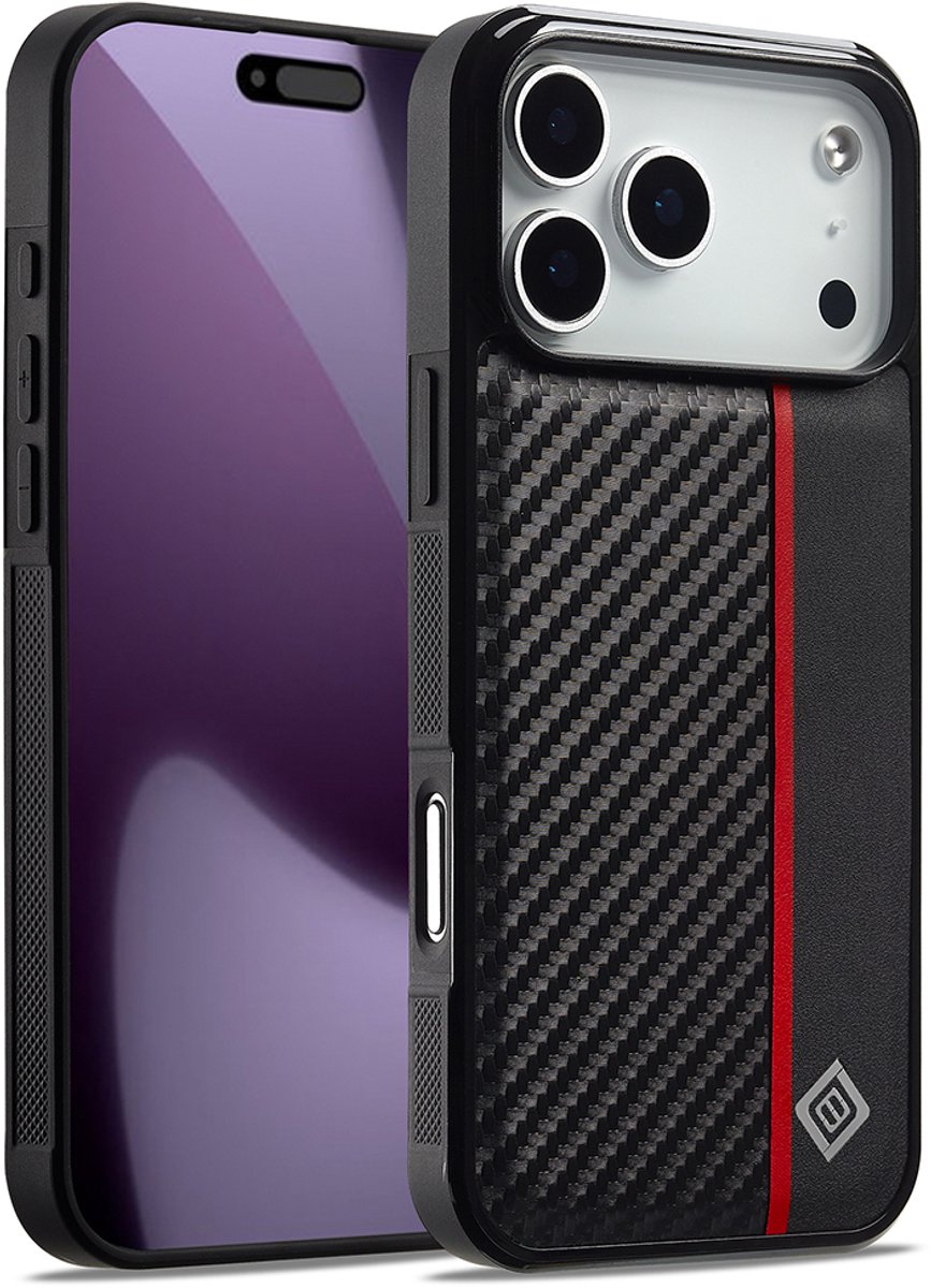 Zenzotek Hoesje Geschikt voor iPhone 17 Pro - Telefoonhoesje - Koolstofvezel textuur leer - Zwart