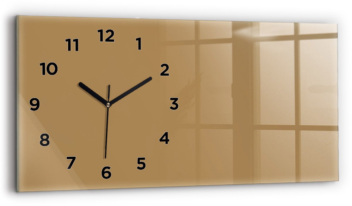Wallfluent Wandklok - Beige Rechthoekige Glas Klok - 60 cm x 30 cm - Beige Wandklok - Zwarte Handen - Wandklok Met Cijfers - Wandklok voor in de Keuken - Rechthoekige Glazen Wandklok - Scandinavisch Wandklok - Glazen Klok Rechthoekige