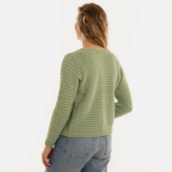 Knit Factory - Becky Knitted Cardigan - Cardigan tricoté pour femme - Cardigan court à hauteur de hanches - Cardigan femme vert clair composé de 30 % laine et 70 % acrylique - Vert Sage - 40/42