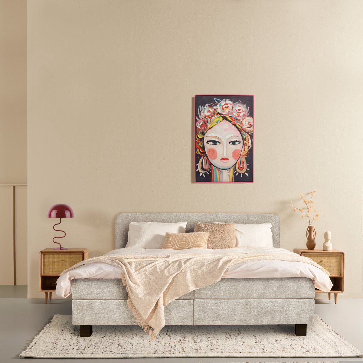 Boxspring Bilbao - Stof - Beige - 180 x 105 x 206 cm (BxHxD)