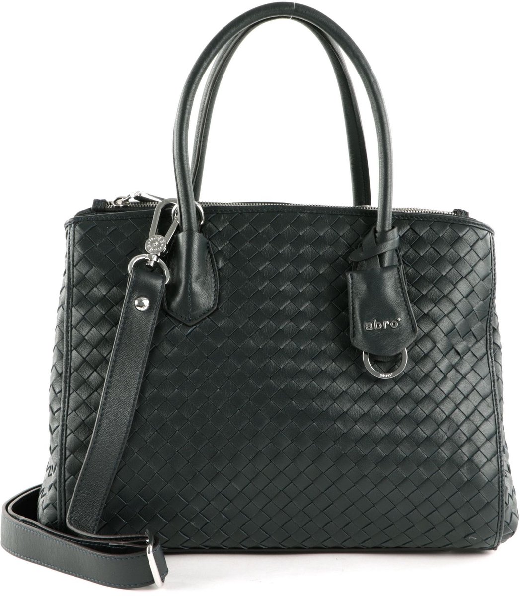 abro Leren business tas schoudertas met laptopvak Leather Piuma Weaving Businessshopper Busy Navy blauw