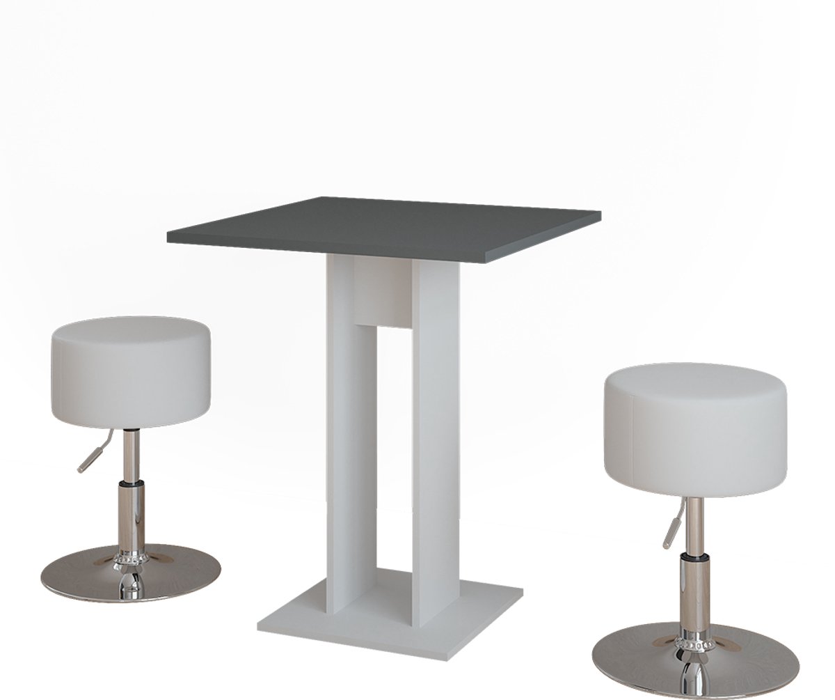 Vicco Repose Eettafel set – 65 x 65 cm met 2 krukken Wit/antraciet
