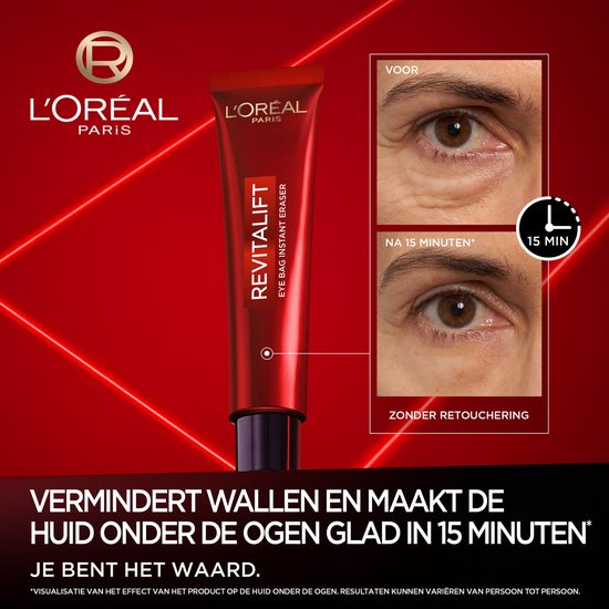 L'Oréal Paris Revitalift Laser Instant Eye Bag Eraser - met Gel-Naar-Tape-Technologie - Gladmakend en Straktrekkend effect - Vermindert Wallen - 15ml