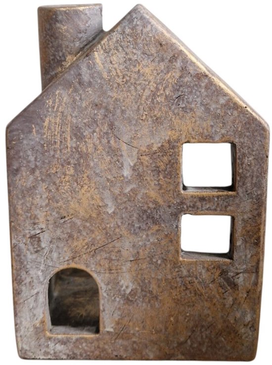 Daan Kromhout - Waxine/Kaarsen Huis - Beton - Goud/Grijs - 11x8x16 cm - Sfeervol Schaduweffect - Kerst