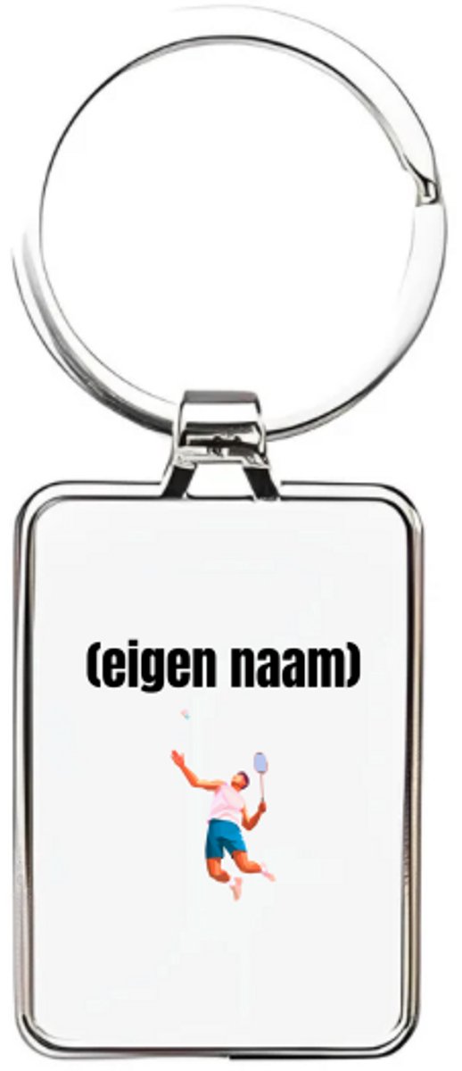 Hacebo® - badminton met man sleutelhanger rechthoekig - Badminton - badmintoners - sleutelhangers - met eigen naam - badminton liefhebbers - cadeau - kado - rechthoekige sleutelhanger - 3 x 7.8 CM