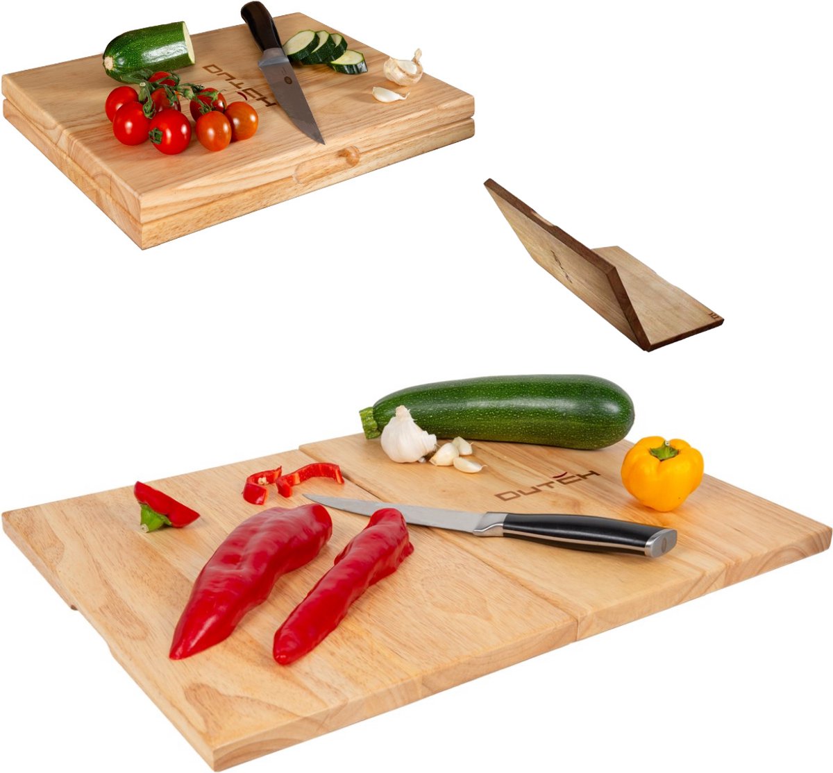 2-in-1 Snijplank XXL Multifunctioneel - 50 x 35 cm - Teak hout - Keukenaccessoires - Uitklapbare Borrelplank - Kaasplank - Tapasplank - Serveerplank - Geschenkverpakking