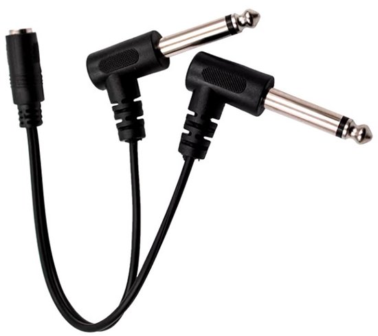 3,5mm Jack stereo (v) - 2x 6,35mm Jack mono (m) haaks adapter | 0,20 meter