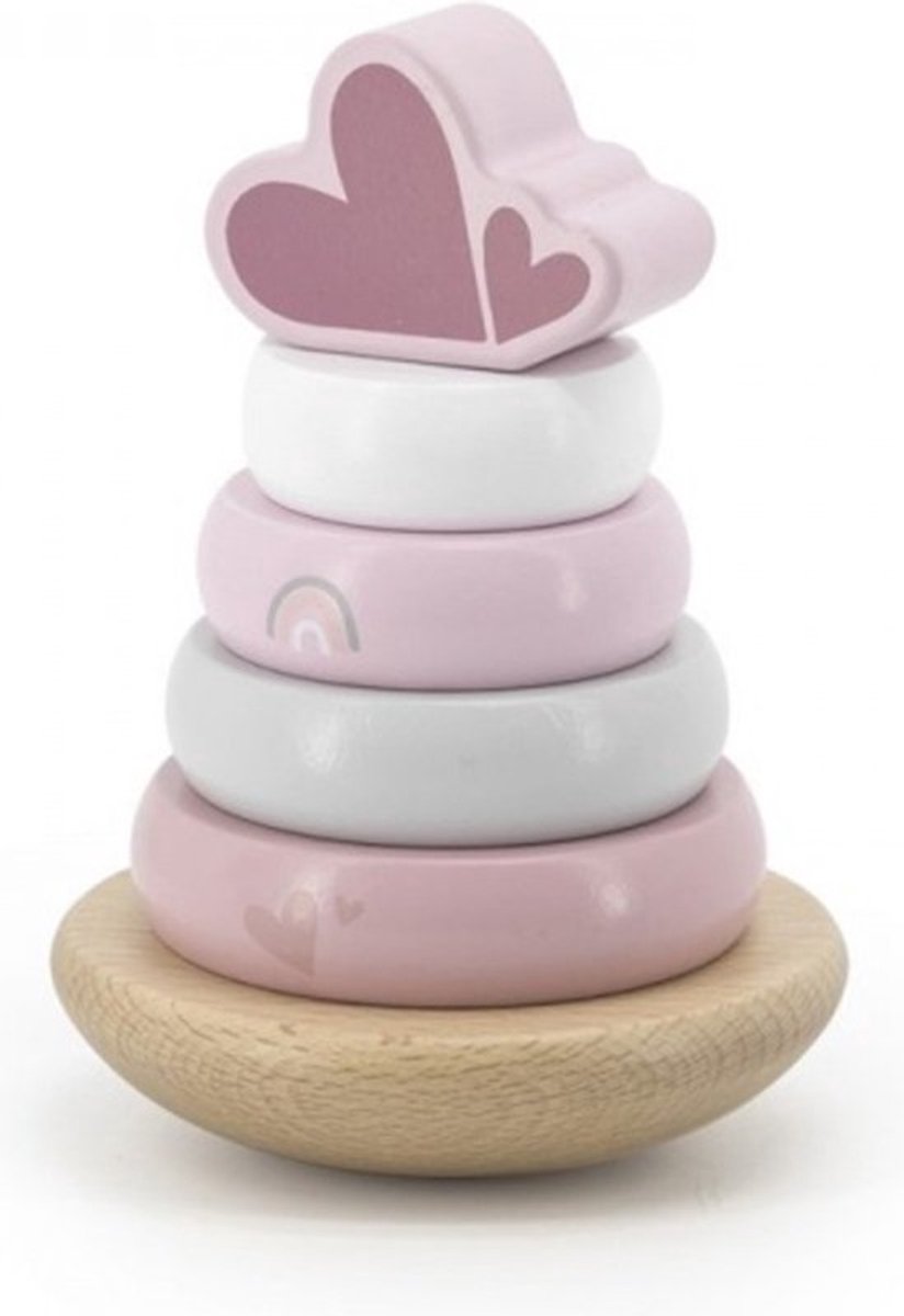 Label Label stapelringen roze met naam – gepersonaliseerd babyspeelgoed voor meisjes – duurzaam houten speelgoed – origineel kraamcadeau meisje – baby cadeau met naam