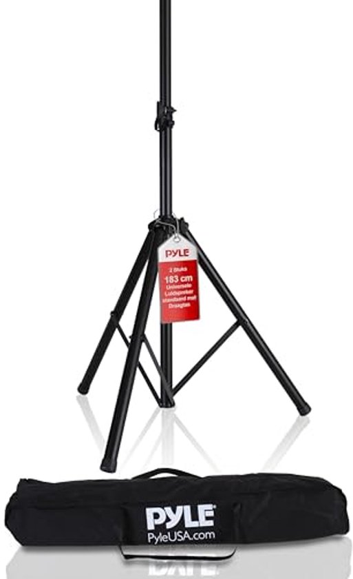 Pyle Speaker Stand, Speaker Stand, Monitor Stand with Adjustable Height Up to 178cm, Foldable Tripod, Black