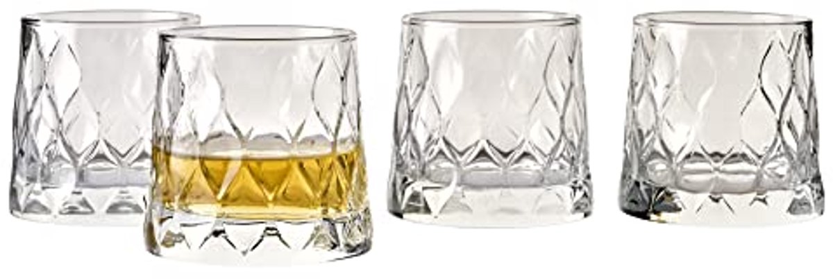 Premium Whiskyglazen Set van 4 met Zware Basis - 10 oz Ouderwets Design