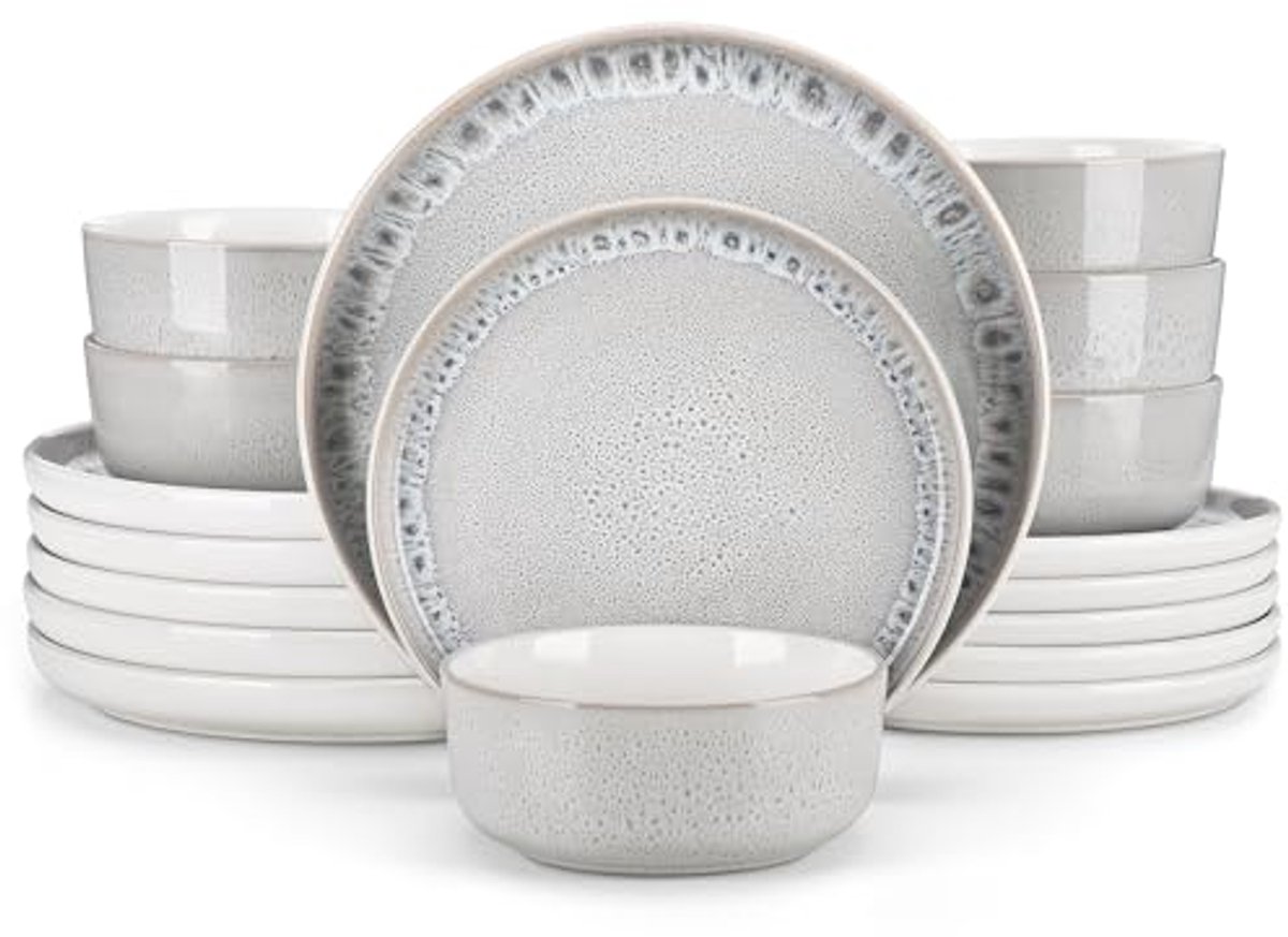 18-delige Keramische Diner Set voor 6 Personen - Moderne Elegante Serviesset, Vaatwasser- en Magnetronbestendig, Beige