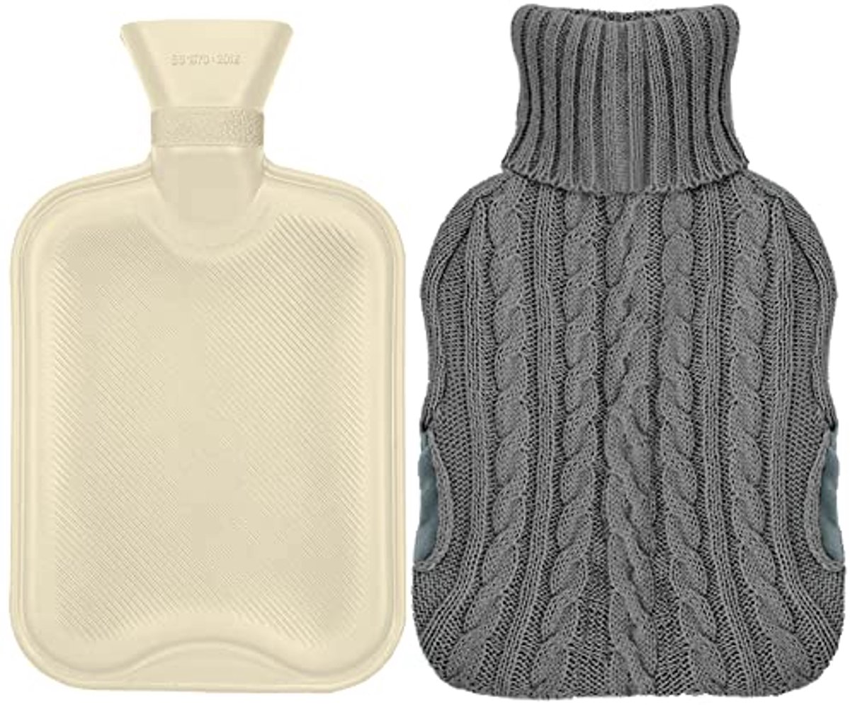 Warmwaterkruik met gebreide hoes – 2L warmtefles voor pijnverlichting en knuffelige nachten