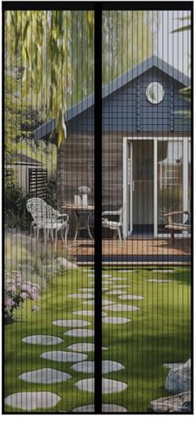 Magnetische schermdeur, Heavy Duty gaas gordijn met magneten, automatisch sluiten, eenvoudige montage anti-mug vliegenscherm deur, voor deuropening/ deuren/terras/zwart/kant| 90x260cm (35x102inch