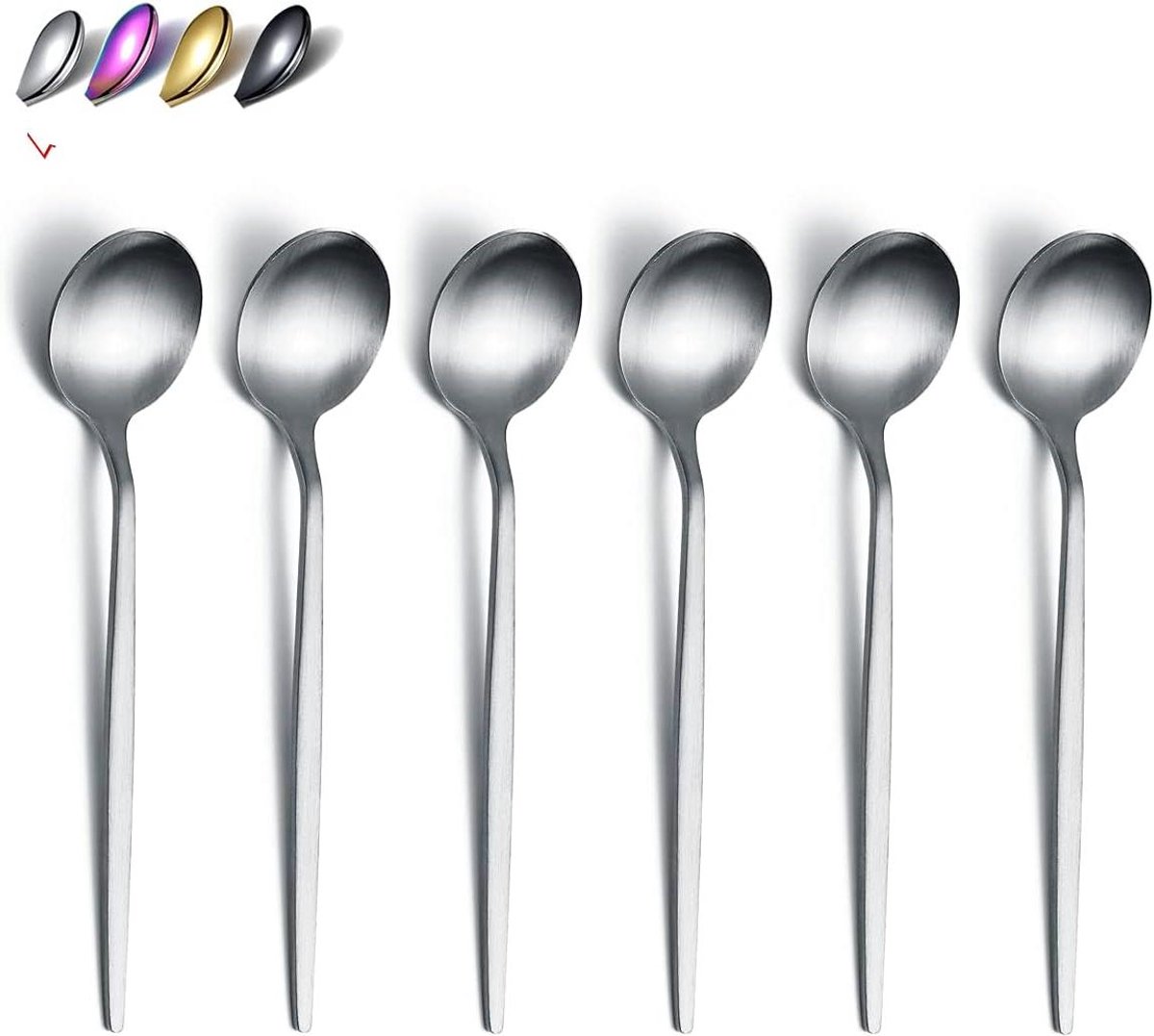 Allecto plus - Frosted Theelepels 6 Stuks, 6.6 Inch Lepels Zilverwerk, Roestvrijstalen Lepels Thuis Restaurant Vaatwasmachinebestendig