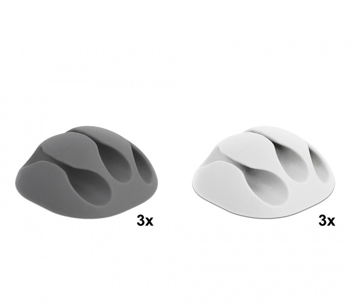 Zelfklevende kabelhouders voor 3 kabels - 6 stuks / wit/grijs