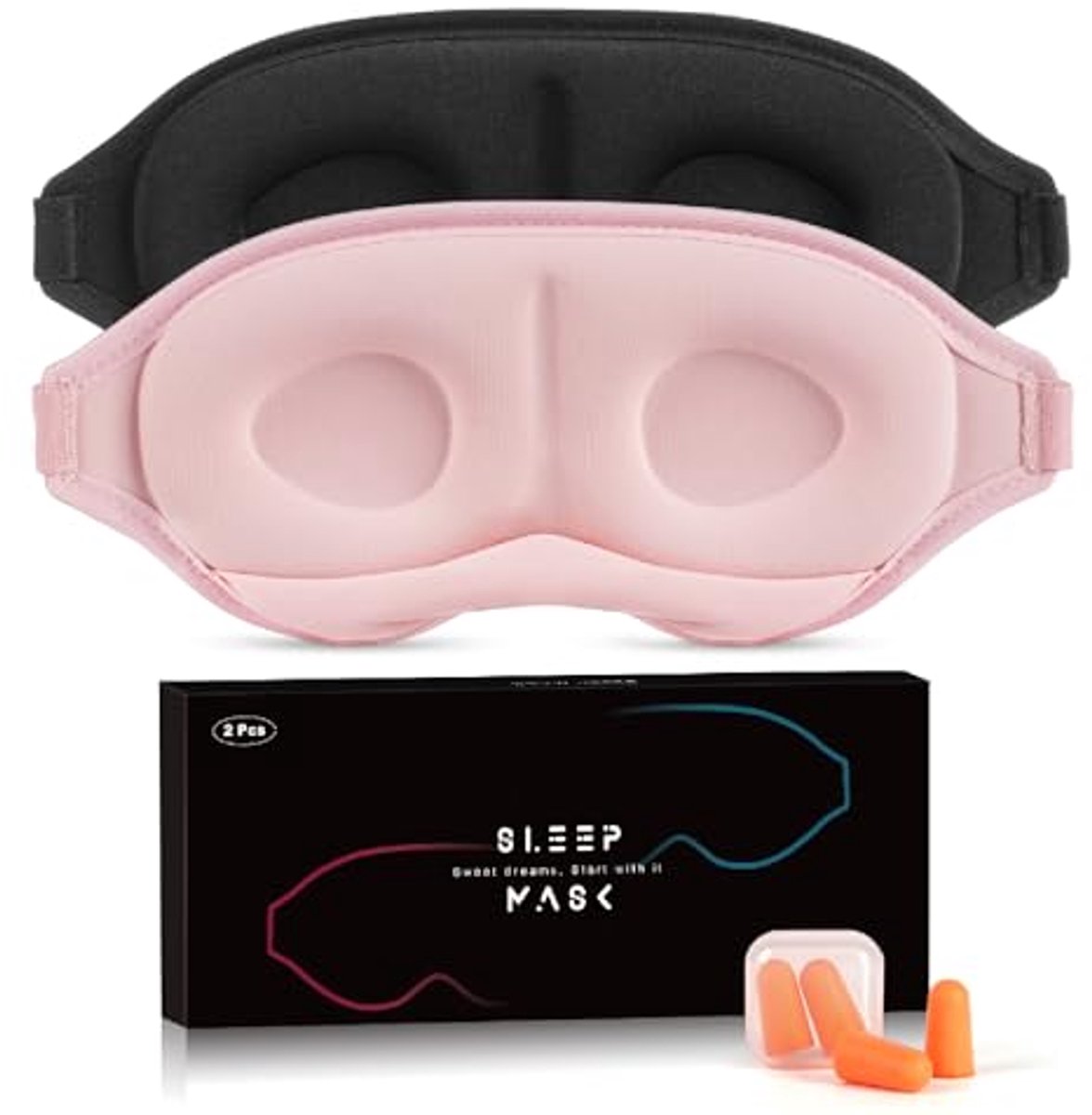 Verbeterde 3D Slaapmasker Set voor Zijslapers - 100% Lichtblokkerend Oogmasker met Verstelbare Oordopjes