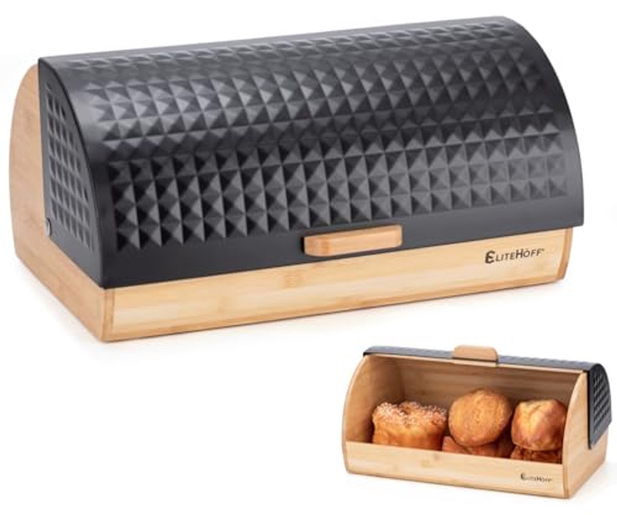 Bamboe en metalen broodtrommel met ventilatie grote opslag voor brood 39 x 28 x 19 cm