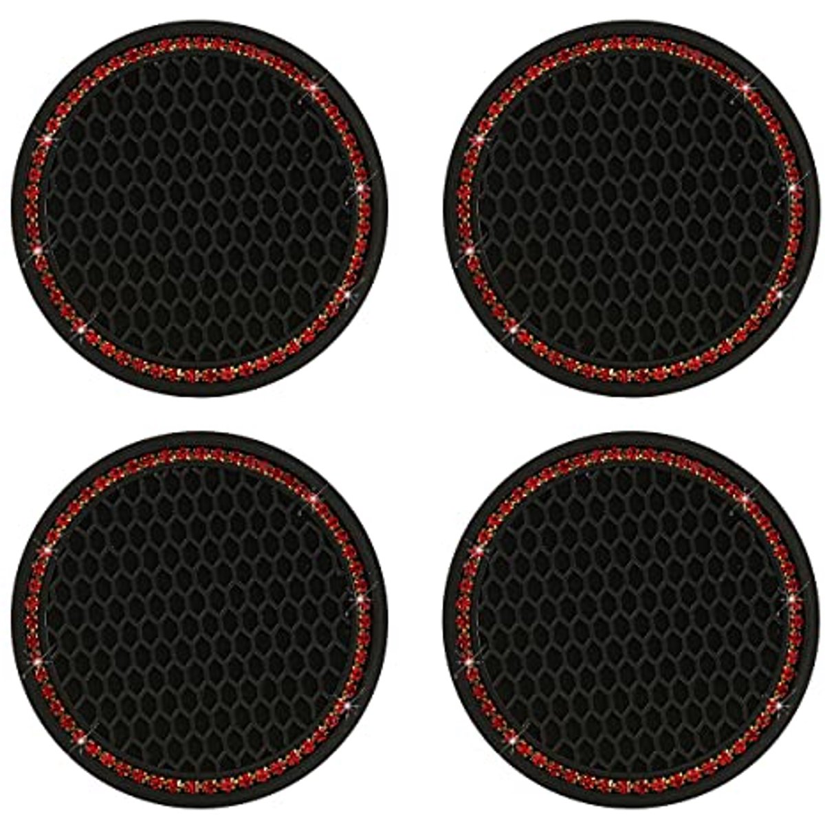 4PCS Universal Vehicle Bling Cup Holder Insert Coaster Car Interior Accessories 2.75 inch Silicone Anti Slip Crystal Rhinestone Car Coaster (Red)