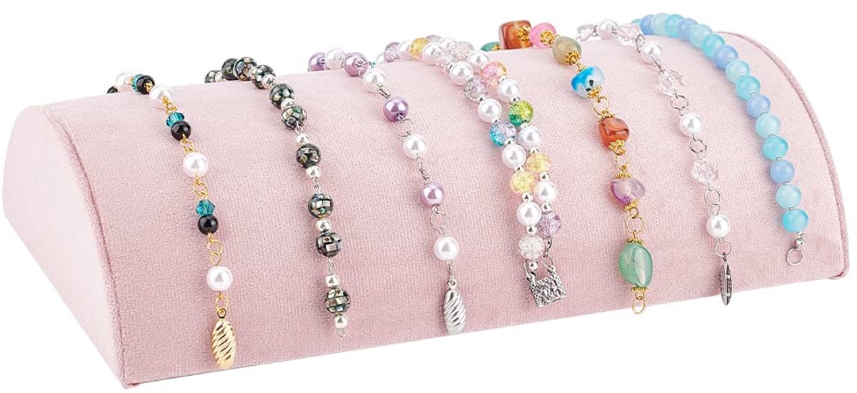 Roze Armband Display Stand Fluwelen Armband Display Houder Sieraden Armband Horloge Ketting Opslag Rack Sieraden Organizer Displays voor Thuis, Retail, Counter Top, Fotografische rekwisieten