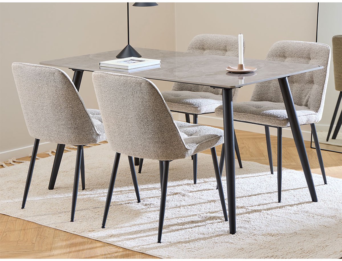 Wicklow eethoek tafel met 4 stoelen grijs, beige.