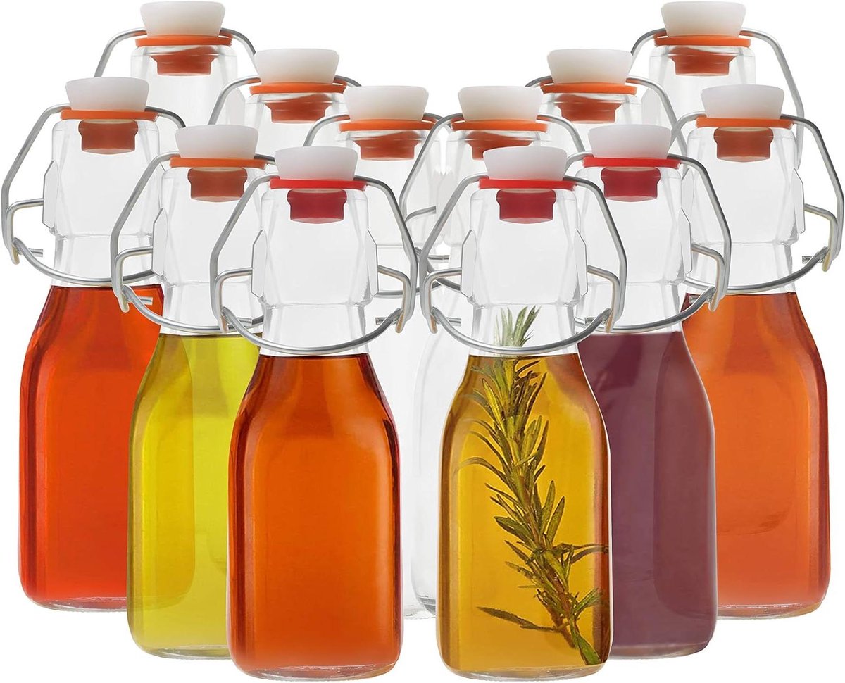 Orivio - Glazen Beugelfles dop 12 Stuks 100ml Set - Traditionele Vintage Stijl Luchtdichte Flessen - Ideaal voor Brouwen, Dranken, Olie - Kombucha & Water