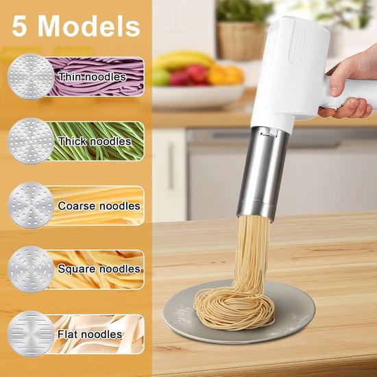 Allecto plus - Elektrische Draagbare Pastamachine met Accu - Roestvrijstaal - Pasta Maker met 5 Vormstukken - Keuken & Buiten - Automatisch van Allecto Plus — afbeelding 5