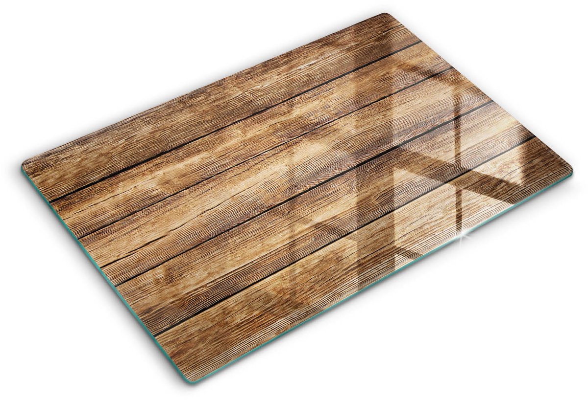 Wallfluent Glazen Snijplanken - Houtstructuur planken Snijplanken Glas - 80 cm x 52 cm - Bruin Snijplanken van Glas - Hittebestendige Glazen Snijplank - Glazen Snijplank Voor Keuken - Antislip Glazen Snijplank