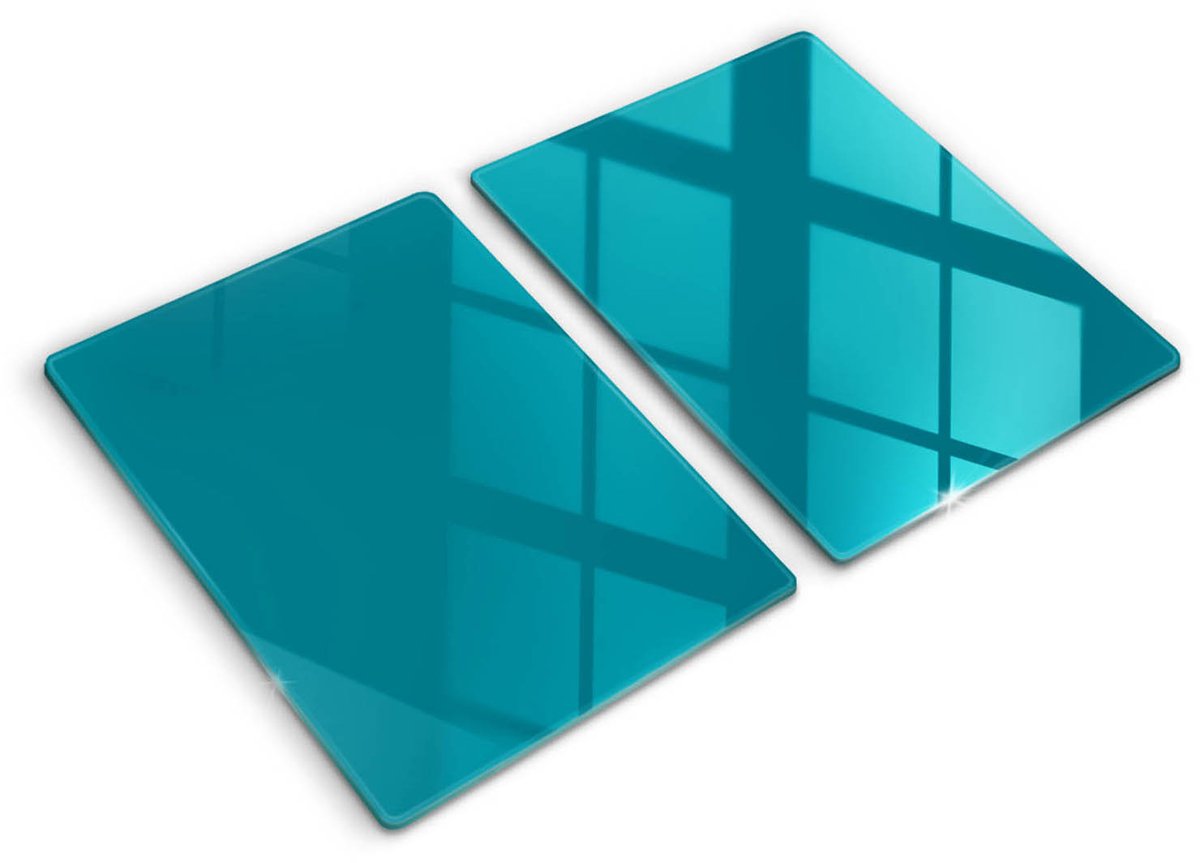 Wallfluent Glazen Snijplanken - Turkoois Snijplanken Glas - 2 stucks 40 cm x 52 cm - Turkoois Snijplanken van Glas - Glazen Hakplank - Snijplank van Glas met Print - Antislip Keuken Snijplank Glas