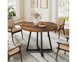 Tribesigns Ronde Eettafel Keukentafel voor 4 personen -80 x 80 x 75 cm - Industrieel design - Houten Eettafel voor Eetkamer - Bruin
