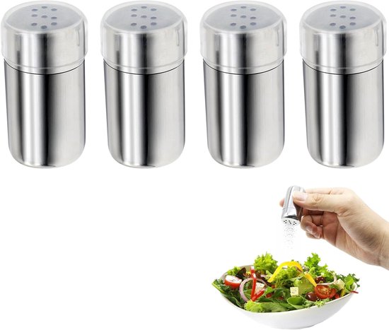 Mini salières et poivrières en acier inoxydable - Format voyage - Pots d'herbes aromatiques étanches à l'humidité - Pour camping, boîte à lunch, cuisine - Lot de 4 (4,8 x 2,4 cm)