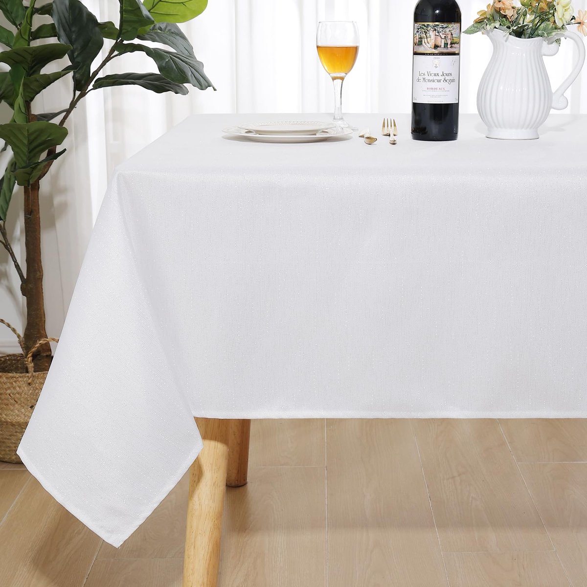 Ibenzoa® Elegant waterafstotend tafelkleed in linnenlook met glanzende afwerking