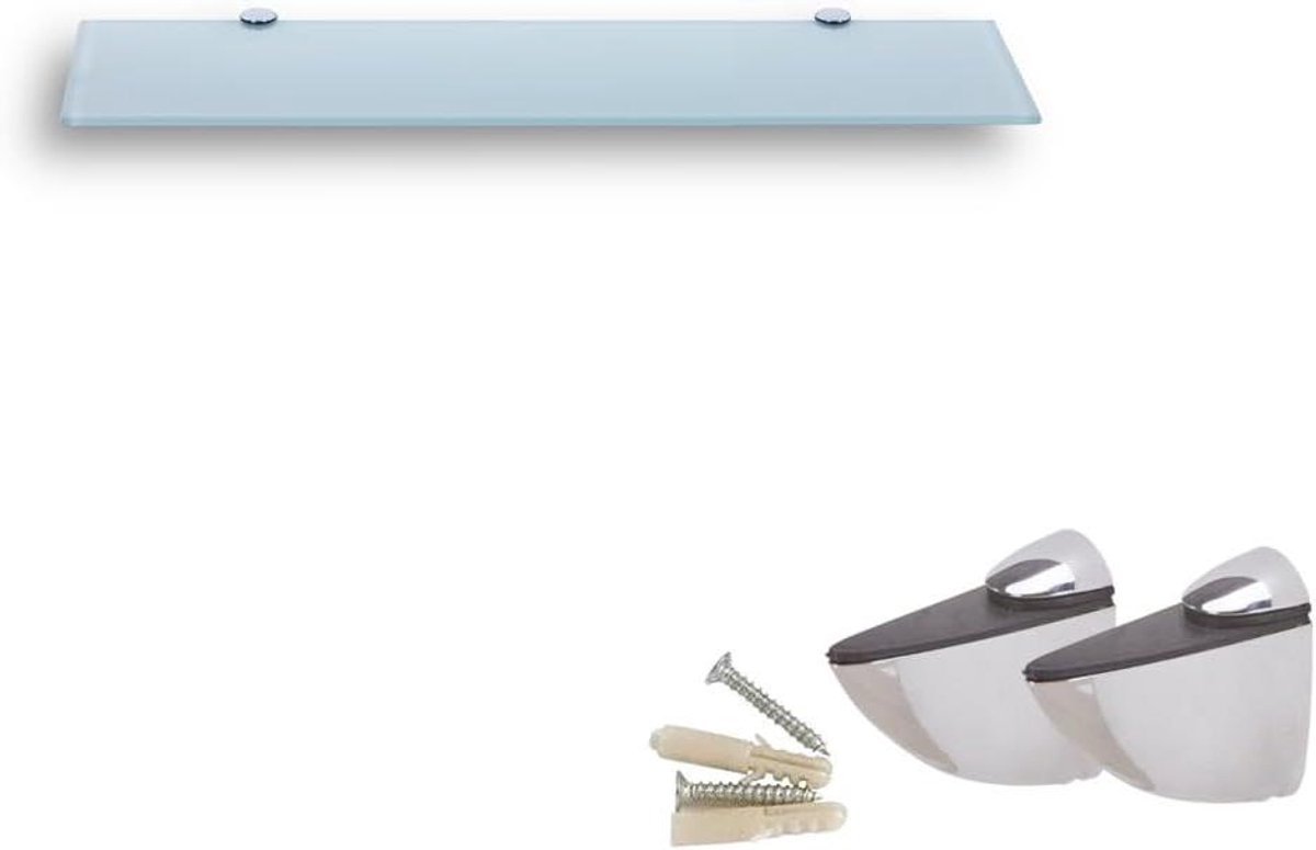 Allecto plus - Glazen wandrek voor badkamer, 40 x 17,8 cm, wit, met ESG-veiligheidsglas.