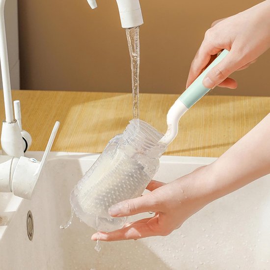Baby Flessenborstel 4-in-1 - BPA Vrij Siliconen Flessenreiniger - 360 graden dieptereiniging zonder dode hoeken - Vaatwasserbestendig Flessenborstel met Vaste Basis - 4 Delige Set voor Babyflessen en Flessenlikker（ Groente ） van Blesser — afbeelding 5